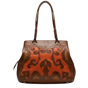 Gabriel S Leather Cutout Purse Hand Shoulder Bag Satchel Brown Orange bv